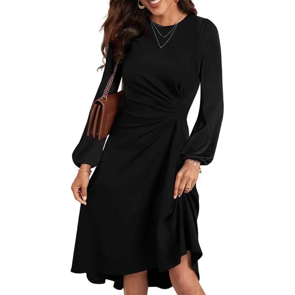 MSRP $49 Happy Sailed Women's 2XL Formal Midi Dress Long Sleeve Ruched Waist